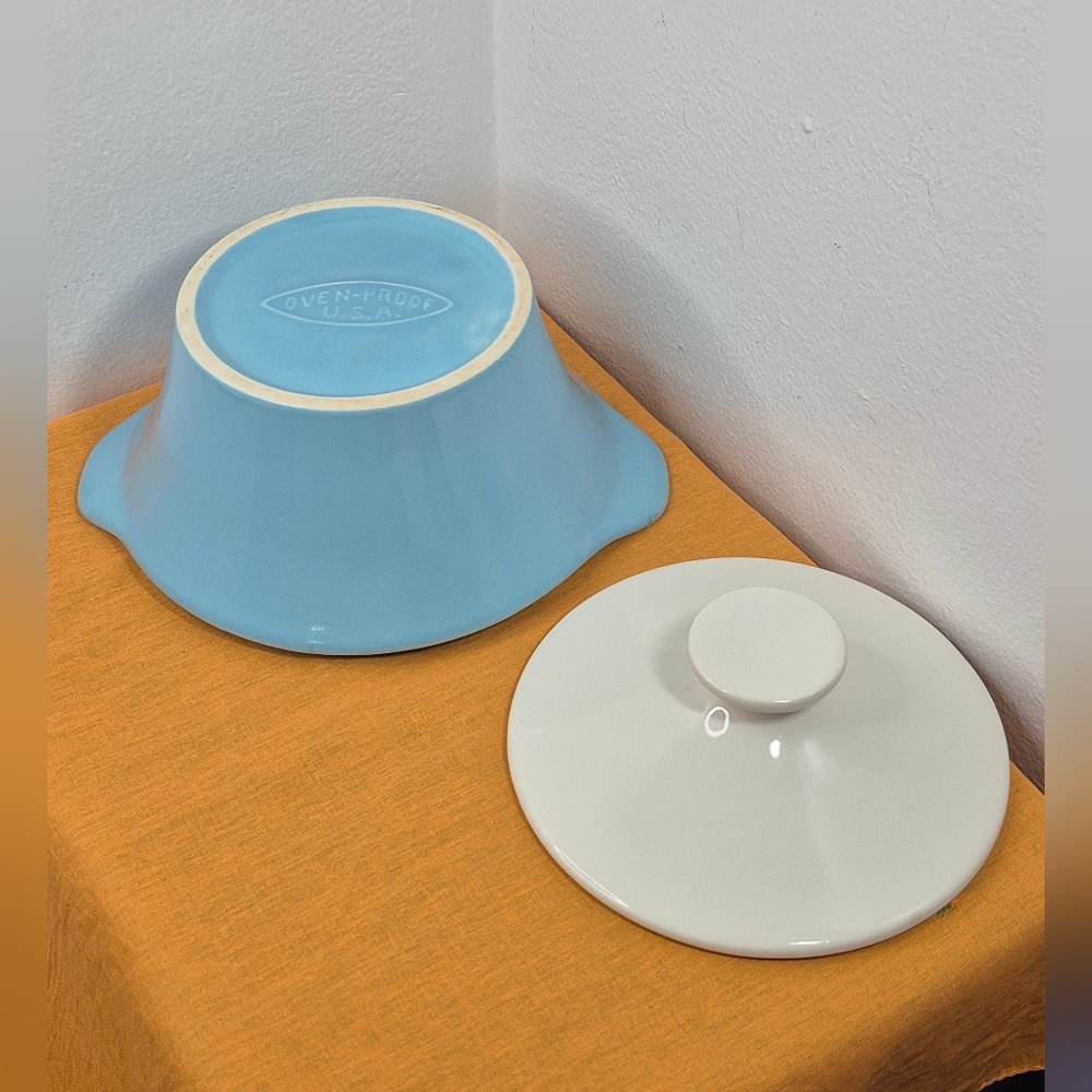 Cameron Clay Scandia Oven Proof Covered Casserole Dish Light Blue 1 qt MCM - Picture 11 of 12